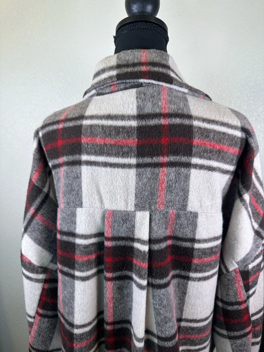 #147 - LuLaRoe Plaid Utility Shacket in Gray, White & Red - Picture 9 of 13
